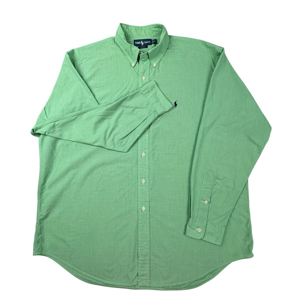 Polo Ralph Lauren Blake Shirt Green Micro Check Cotton Button Down Mens XL - Picture 3 of 6